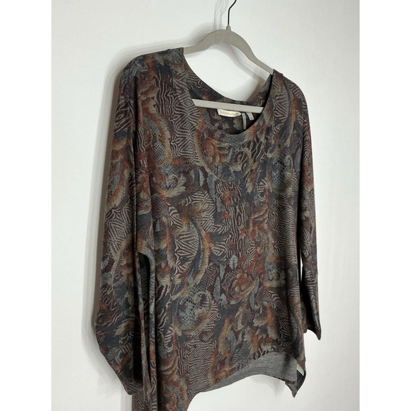 Soft Surroundings Sweater Womens Medium Gray Oversized Floral Tunic Lightweight - Picture 2 of 5
